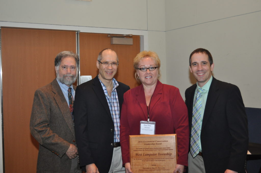From left to right: Jeffrey Marshall, President/CEO of Heritage Conservancy and PALTA President; Andy Loza, PALTA Executive Director; DeeDee McGuire, West Lampeter Township Manager; Jeff Swinehart, Deputy Director of Lancaster Farmland Trust and PALTA Policy Committee Member